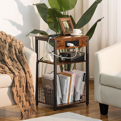 Σχεδιασμός δοχείου αποθήκευσης Καφέ νυχτερινό τραπέζι με θύρες USB και σταθμό φόρτισης