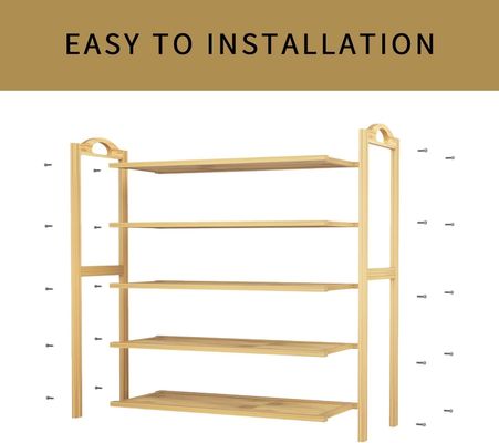 ξύλινο 5 στρώσεων φυσικό μπαμπού ράφι παπουτσιών στοιβάσιμο ράφι αποθήκευσης για πολυλειτουργία OEM