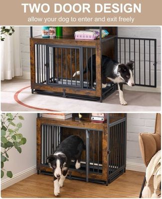 Εσωτερικό ξύλινο κλουβί για σκύλους 202406 Διπλές πόρτες Μεγάλο κλουβί για σκύλους με αντιατλαντικό τραπέζι