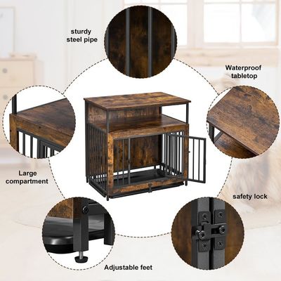 Εσωτερικό ξύλινο κλουβί για σκύλους 202406 Διπλές πόρτες Μεγάλο κλουβί για σκύλους με αντιατλαντικό τραπέζι