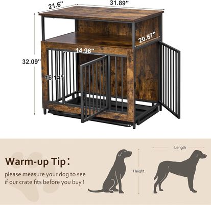 Εσωτερικό ξύλινο κλουβί για σκύλους 202406 Διπλές πόρτες Μεγάλο κλουβί για σκύλους με αντιατλαντικό τραπέζι