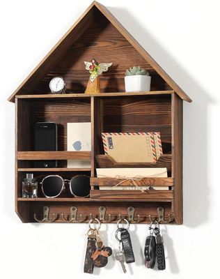 Εύκολη εγκατάσταση Διακοσμητικό ξύλινο κρεμαστό ράφι κλειδιών με 5 διπλά γάντζους Προσαρμοσμένο λογότυπο