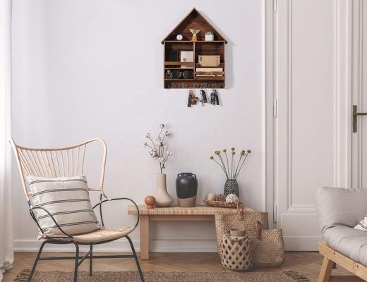 Εύκολη εγκατάσταση Διακοσμητικό ξύλινο κρεμαστό ράφι κλειδιών με 5 διπλά γάντζους Προσαρμοσμένο λογότυπο