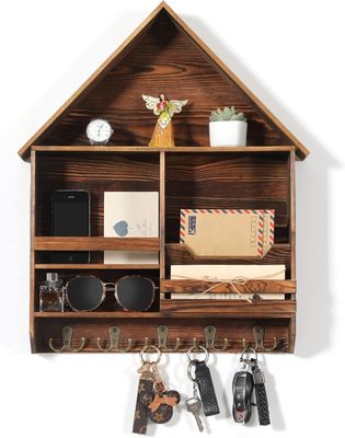 Εύκολη εγκατάσταση Διακοσμητικό ξύλινο κρεμαστό ράφι κλειδιών με 5 διπλά γάντζους Προσαρμοσμένο λογότυπο