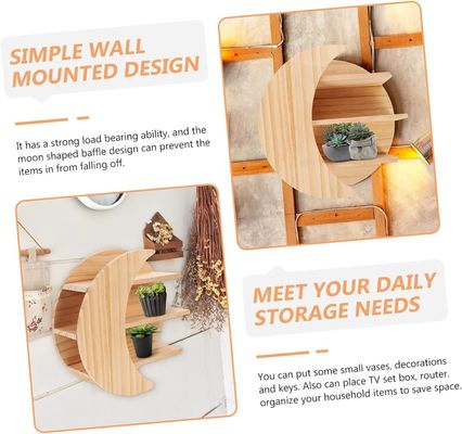 Εξοικονόμηση χώρου με ξύλινο φεγγάρι τοίχος Mount πλωτά ράφια βιώσιμη λύση αποθήκευσης