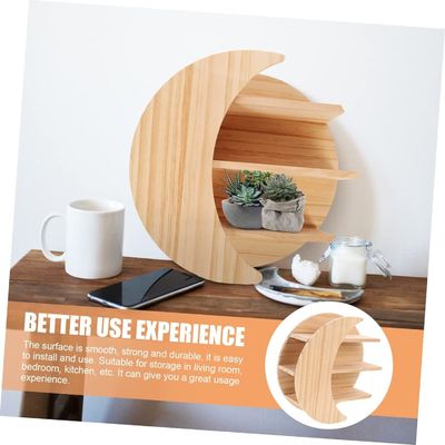 Εξοικονόμηση χώρου με ξύλινο φεγγάρι τοίχος Mount πλωτά ράφια βιώσιμη λύση αποθήκευσης