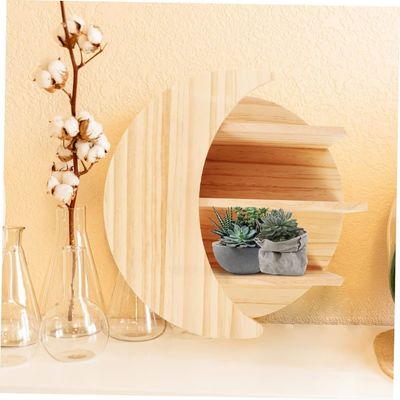 Εξοικονόμηση χώρου με ξύλινο φεγγάρι τοίχος Mount πλωτά ράφια βιώσιμη λύση αποθήκευσης