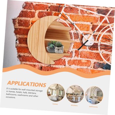 Εξοικονόμηση χώρου με ξύλινο φεγγάρι τοίχος Mount πλωτά ράφια βιώσιμη λύση αποθήκευσης