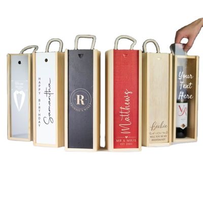 Προσαρμοσμένη παραγγελία αποδεκτή Λαζερικά χαραγμένο ξύλινο κουτί κρασιού με ακρυλικές ενσωματώσεις και συρόμενο καπάκι