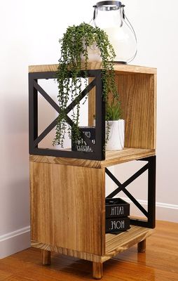 Φυσικό χρώμα ξύλου Σπίτι Μεταλλικό Σύγχρονο νυχτερινό τραπέζι για μικρούς χώρους