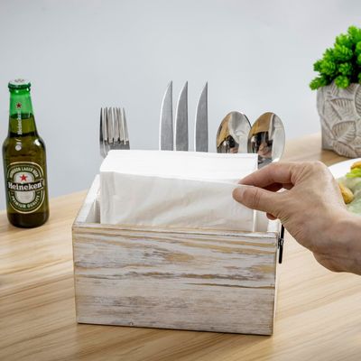 Μη αναδιπλούμενο ράφι για σκεύη και χαρτοπετσέτες Λευκά πλυμένα στερεά ξύλα Μαύρα μεταλλικά λαβήματα