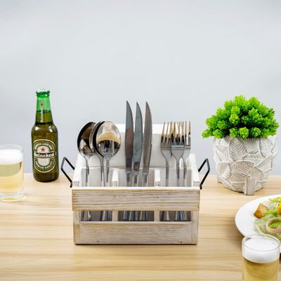 Μη αναδιπλούμενο ράφι για σκεύη και χαρτοπετσέτες Λευκά πλυμένα στερεά ξύλα Μαύρα μεταλλικά λαβήματα