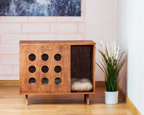 Στον τοίχο τοποθετημένη γάτα άμμου ξύλινο κρεβάτι κατοικίδιων ζώων πλάτη σύγχρονη γάτα σκυλί σπίτι σκυλί κρεβάτι εφοδιασμένο