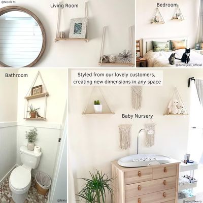 Ξύλινο τοίχωμα ράφι Σετ από 2 πλωτά ράφια για ιδέες οργάνωσης μπάνιου