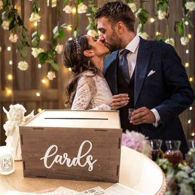Κουτί καρτών γάμου για δεξίωση Καφέ ξύλινο φάκελο Κουτί χρήματος Εκτύπωση Λαζερική χαραγή