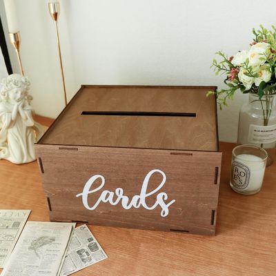 Κουτί καρτών γάμου για δεξίωση Καφέ ξύλινο φάκελο Κουτί χρήματος Εκτύπωση Λαζερική χαραγή