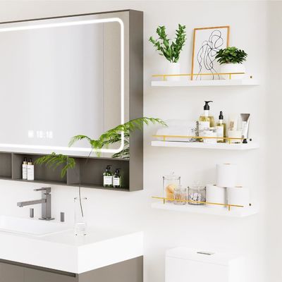 Πλατεία για τοίχους μπάνιου Σετ 3 με χρυσό μεταλλικό φράχτη και ξύλο μπαμπού 41X13.5X2cm