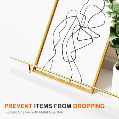 Πλατεία για τοίχους μπάνιου Σετ 3 με χρυσό μεταλλικό φράχτη και ξύλο μπαμπού 41X13.5X2cm