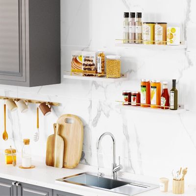 Πλατεία για τοίχους μπάνιου Σετ 3 με χρυσό μεταλλικό φράχτη και ξύλο μπαμπού 41X13.5X2cm