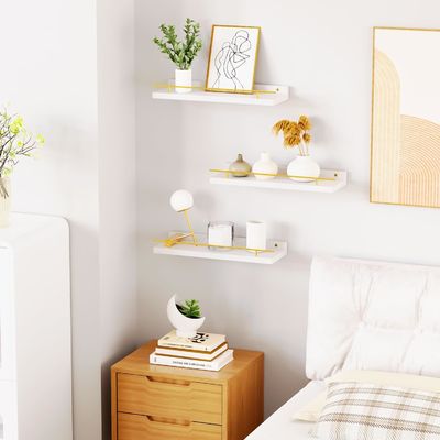 Πλατεία για τοίχους μπάνιου Σετ 3 με χρυσό μεταλλικό φράχτη και ξύλο μπαμπού 41X13.5X2cm