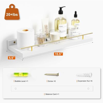 Πλατεία για τοίχους μπάνιου Σετ 3 με χρυσό μεταλλικό φράχτη και ξύλο μπαμπού 41X13.5X2cm