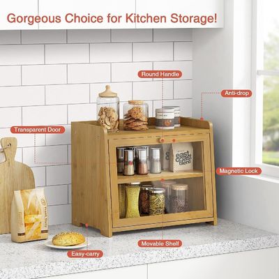 Προσαρμοσμένη παραγγελία Ειδικά μεγάλο 2 ράφους ξύλινο δοχείο αποθήκευσης ψωμιού για το γραφείο της κουζίνας