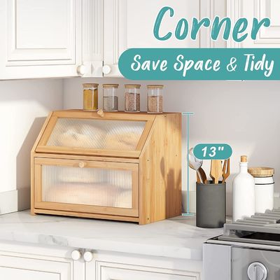 Ακρυλικό κυματιστό κουτί αποθήκευσης ψωμιού διπλού στρώματος ξύλο μπαμπού σχεδιασμός για το πάγκο κουζίνας