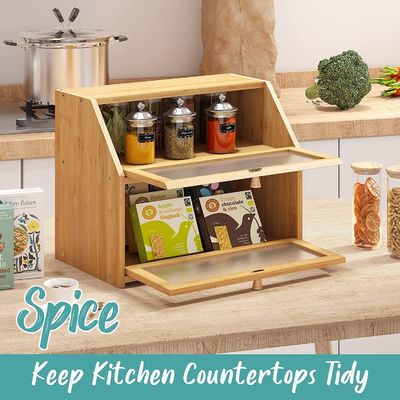 Ακρυλικό κυματιστό κουτί αποθήκευσης ψωμιού διπλού στρώματος ξύλο μπαμπού σχεδιασμός για το πάγκο κουζίνας