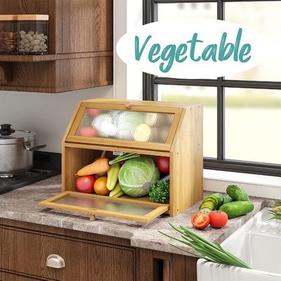 Ακρυλικό κυματιστό κουτί αποθήκευσης ψωμιού διπλού στρώματος ξύλο μπαμπού σχεδιασμός για το πάγκο κουζίνας