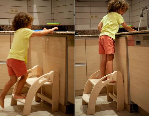 Προσαρμοσμένο λογότυπο ξύλινο σκαμνί για παιδιά αναδιπλούμενο σκαμνί Montessori