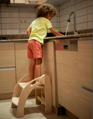 Προσαρμοσμένο λογότυπο ξύλινο σκαμνί για παιδιά αναδιπλούμενο σκαμνί Montessori