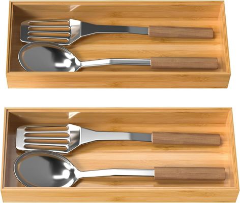 Σετ 2 οργανωτών συρτάρων από μπαμπού για κουζίνα 15 "x 6" x 2 "Προστασιακά και ανθεκτικά