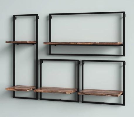 Προσαρμοσμένη εξυπηρέτηση Πύρος ξύλο χρώμα πλωτό κρεμασμένο τοίχωμα σιδερένιο ράφια για το υπνοδωμάτιο εμφάνιση