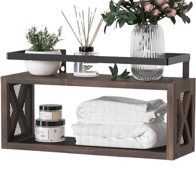 Αποταμιεύστε χώρο με χωριό στυλ Καφέ πλωτά ξύλινα ράφια και κάγκελα