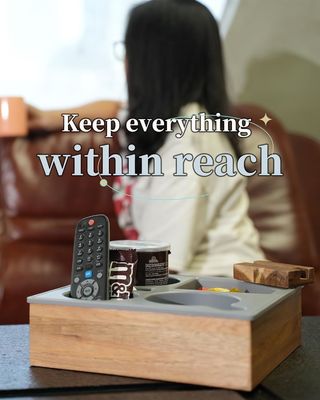 Προσαρμοσμένο λογότυπο μαλακό σιλικόνιο Ακασία ξύλινο καναπέ Caddy για σνακ ποτό τηλεχειριστήριο