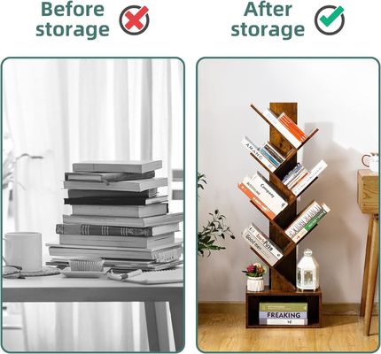 Χειροποίητο 6 ράφι Ρετρό πάτωμα Στεκό βιβλιοθήκη Υψηλό ξύλινο βιβλιοθήκη ράφι οργανωτής ράφια