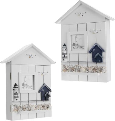 Κεραμίδιο ξύλου με στυλ μεσογειακού στυλ Σπίτι Σχήμα Κλειδί Κρατητής κοσμημάτων για τοίχο εισόδου