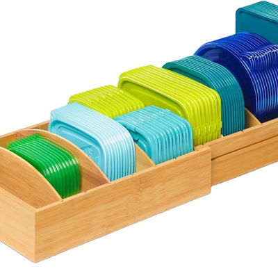 Ξύλινο μπαμπού επεκτάσιμη 13-27 ιντσών συσκευή αποθήκευσης τροφίμων οργανωτής για κουζίνα OEM τραπεζαρία