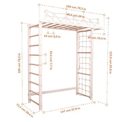 Προσαρμόσιμο παιδικό γυμναστήριο ζούγκλας με προαιρετικό αξεσουάρ σχοινιών και παιδικό κινητό