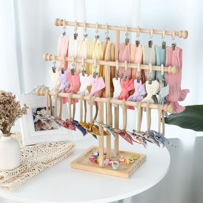 Γεμάτη από ξύλινο τοίχο διακόσμηση 3 στρώσεων Baby Headband Holder Hairbands Display Stand