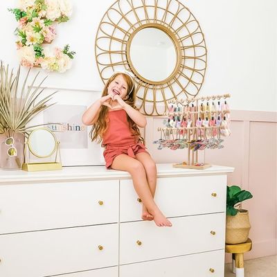 Γεμάτη από ξύλινο τοίχο διακόσμηση 3 στρώσεων Baby Headband Holder Hairbands Display Stand