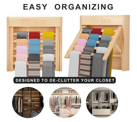 Στυλάτο βλέμμα τοίχος τοποθετημένο ξύλινη γραβάτα οργανωτής ζώνη κρεμάστρα γραβάτα για εξοικονόμηση χώρου