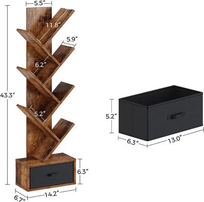 Χειροποίητο 7 βαθμών Βιομηχανικό Ρουστικό Βίντεζ Ρακ Φυτοφυλακή Δέντρο Βιβλιοθήκη Με Ανοικτά Ραβούλια