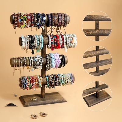 4 Tier Bangle Watch Necklace ξύλινη οθόνη χρυσομυάλιο σε αρχαίο καφέ