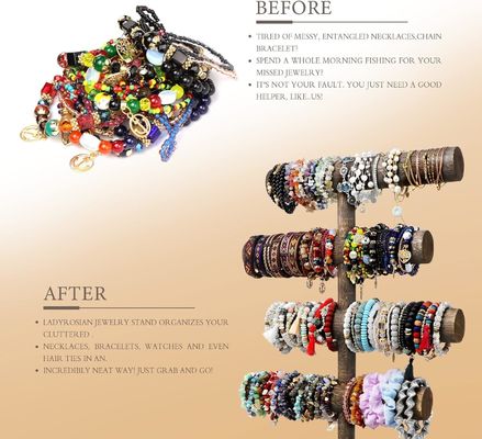 4 Tier Bangle Watch Necklace ξύλινη οθόνη χρυσομυάλιο σε αρχαίο καφέ