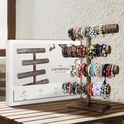 4 Tier Bangle Watch Necklace ξύλινη οθόνη χρυσομυάλιο σε αρχαίο καφέ