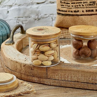 Ξύλινα απλό χρώμα μπαμπού βάζο κάλυμμα με σιλικόνη σφραγιστικά δαχτυλίδια Εύκολο ανοιχτό άκρο σχεδιασμό