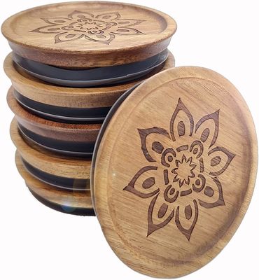 Υψηλό βροσιλικωμένο γυαλί 6Pcs δοχεία βάζο με ξύλινο απλό χρώμα κάλυμμα και κάλυμμα μπαμπού