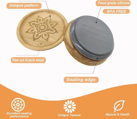 Υψηλό βροσιλικωμένο γυαλί 6Pcs δοχεία βάζο με ξύλινο απλό χρώμα κάλυμμα και κάλυμμα μπαμπού