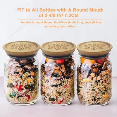 Υψηλό βροσιλικωμένο γυαλί 6Pcs δοχεία βάζο με ξύλινο απλό χρώμα κάλυμμα και κάλυμμα μπαμπού